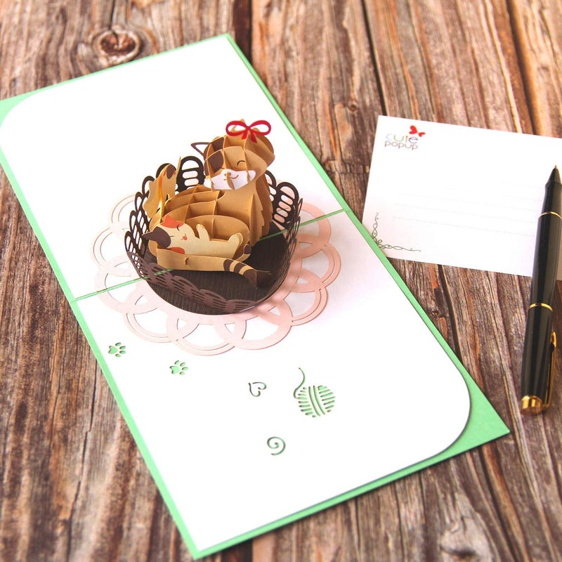 CUTE POPUP Premium Italy Paper 3D Mother Cat Pop Up Card - Handmade Mother's Day, Birthday Card for Mom Meaningful Gift for Animal Lovers, Cat Lovers (6x6 inches) - Image 2
